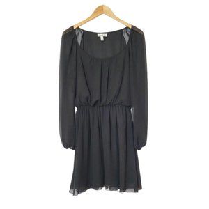 Speechless Black Long Sleeve Dress Knee Length Elastic Waist Semi Sheer Flowy